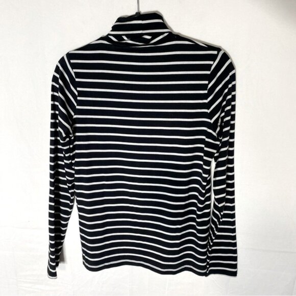Banana Republic Threadsoft Black White Striped Long Sleeve Turtleneck Shirt M - Picture 13 of 14